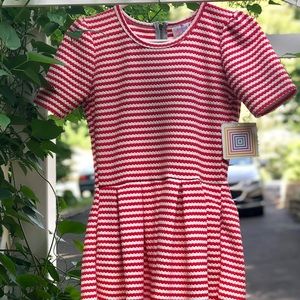 NWT LuLaRoe Amelia Dress size S coral white stripe
